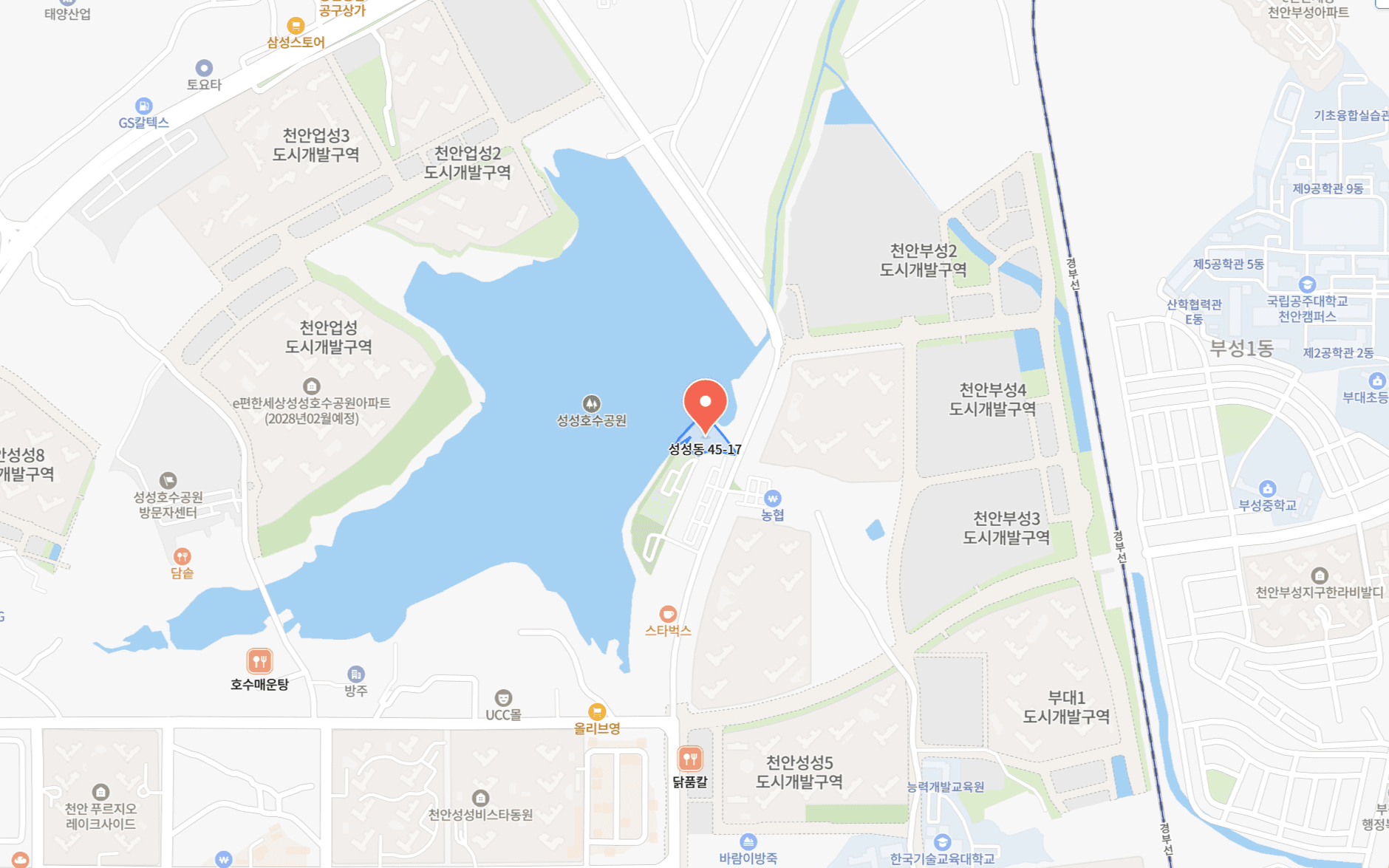 업성 푸르지오 레이크시티 견본주택(천안 성성동 45-17) 위치 지도