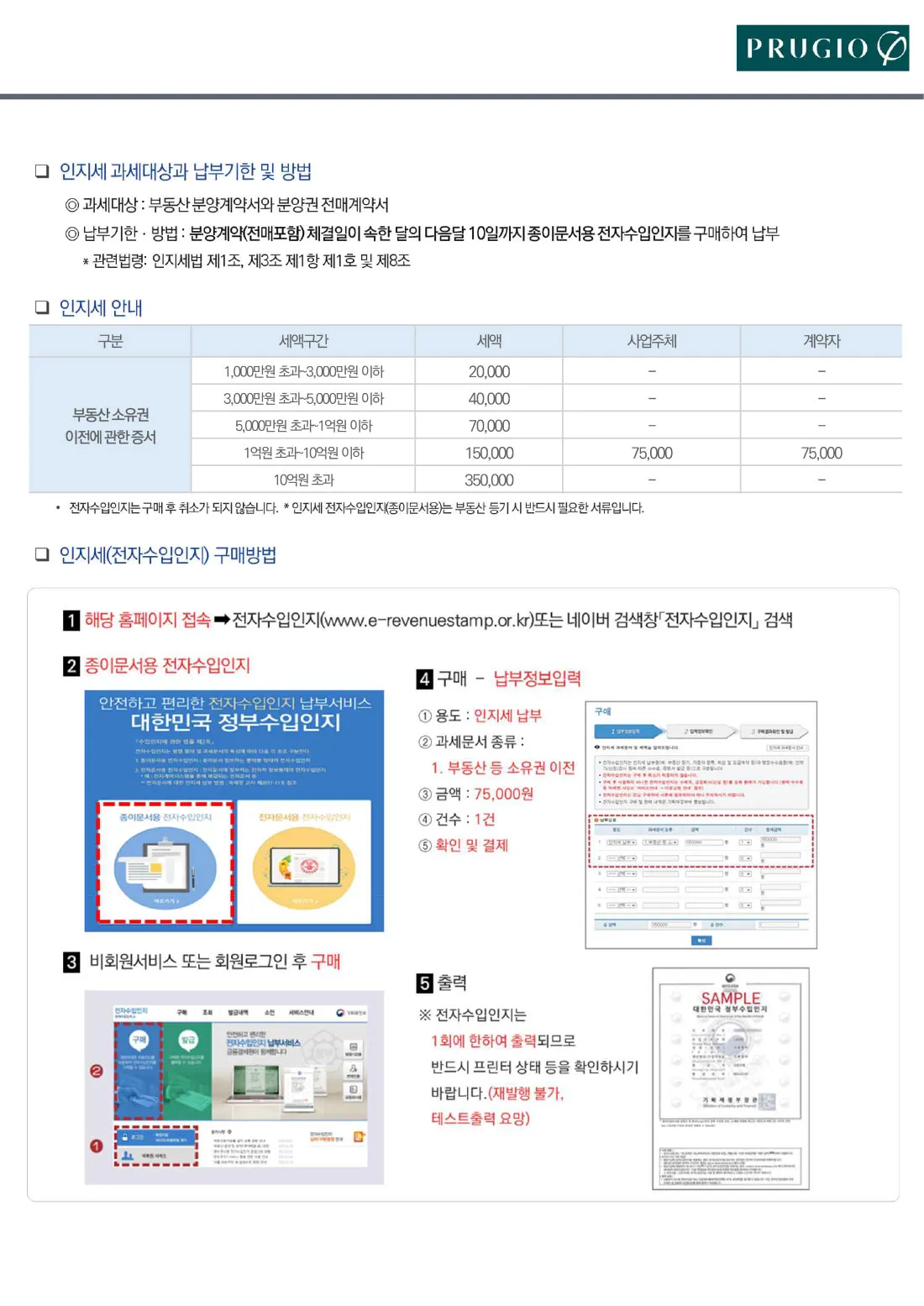업성 푸르지오 레이크시티 인지세 안내(세액 구간·전자수입인지 구매방법)
